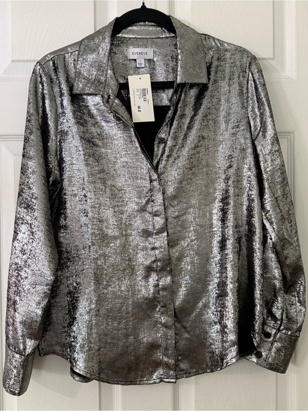 Evereve Metallic Silver Button-Down Shirt
